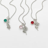 Birth Flower Necklace with Birthstone, Silver or Gold