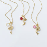 Birth Flower Necklace with Birthstone, Silver or Gold