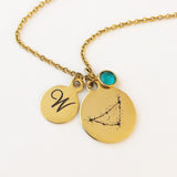 Zodiac Constellation, Initial  and Birthstone Charm Necklace
