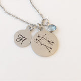 Zodiac Constellation, Initial  and Birthstone Charm Necklace