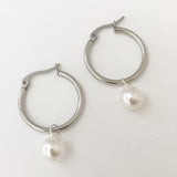 Pearl Drop Hoop Earrings