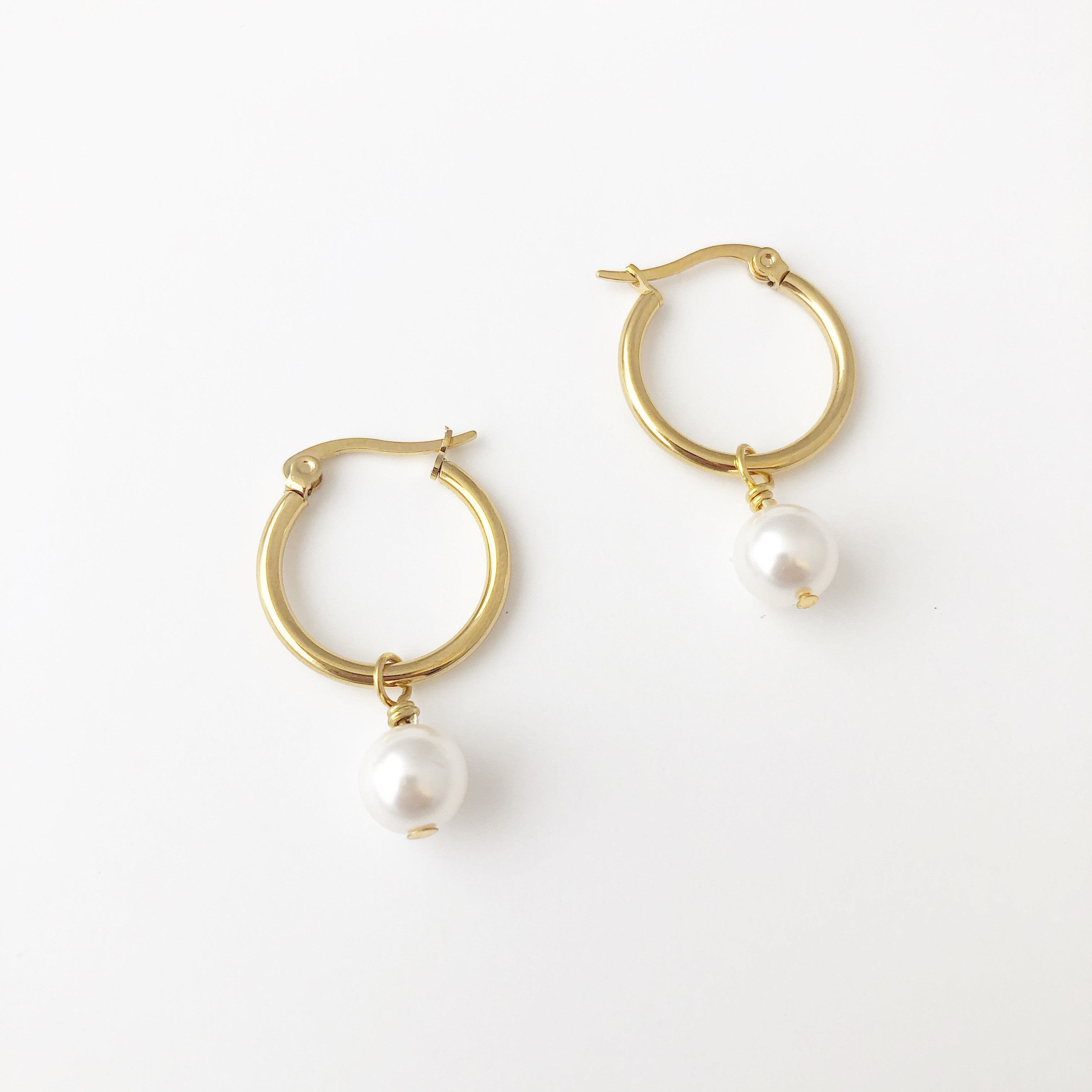 Pearl Drop Hoop Earrings – Silver Stamped Jewelry