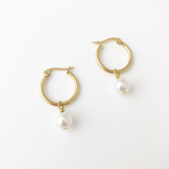 Pearl Drop Hoop Earrings