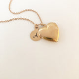 Heart Photo Locket Necklace with Initial Charm