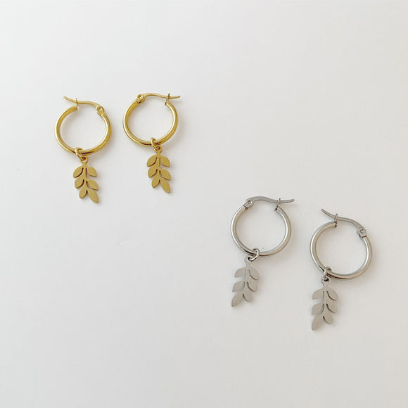 Leaf Charm Hoop Earrings