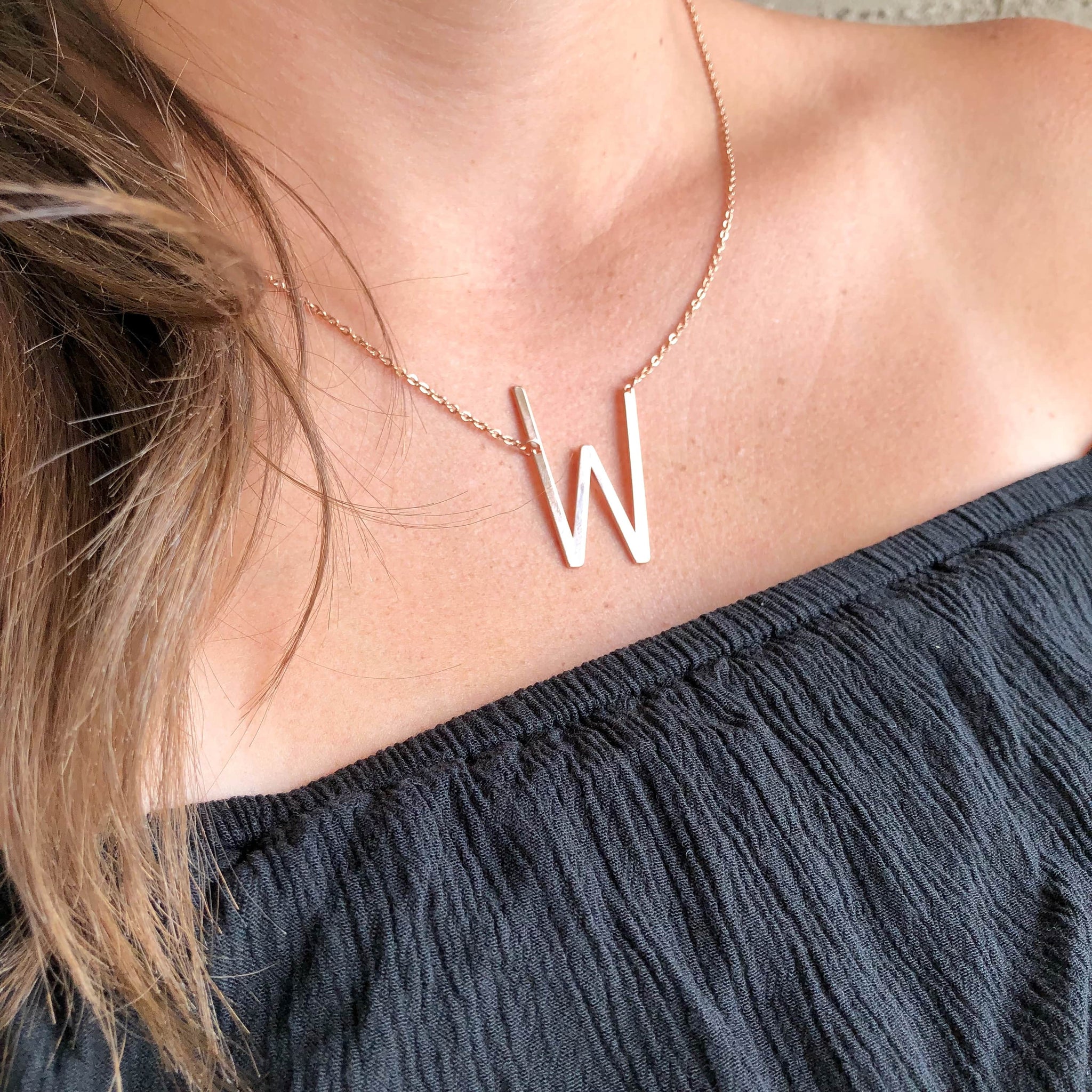 Statement Initial Necklace Silver Stamped Jewelry