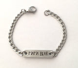 Mama, baby, sister, auntie, or grandma Bear Bar Bracelet, Bear Cub, Stainless Steel, non tarnish, hypo-allergenic
