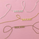 Celestial Lunar Phase bar necklace with extender, Silver - Gold - Rose Gold