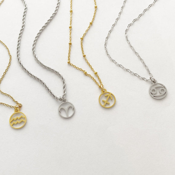 Zodiac necklace gold or silver, Horoscope necklace