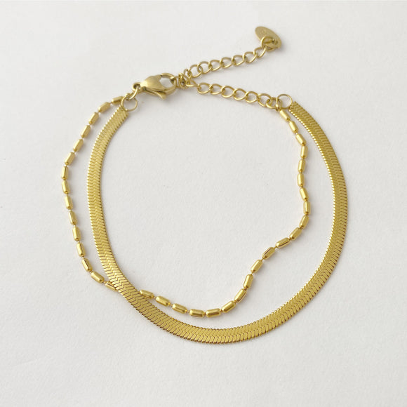 Double strand Bracelet, Snake Chain Bracelet, Herringbone Bracelet, Gold Bracelet