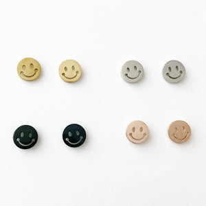 Smiley face earrings, gold, rose gold, silver, black