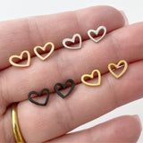 Open Heart earrings, gold, rose gold, silver, black
