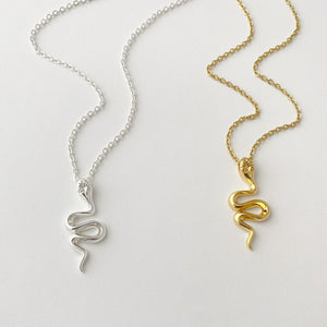 Snake Necklace in Gold, or Silver, FREE SHIPPING