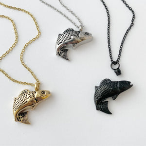 Fish Memorial Urn Charm Necklace - Silver, Gold, Black