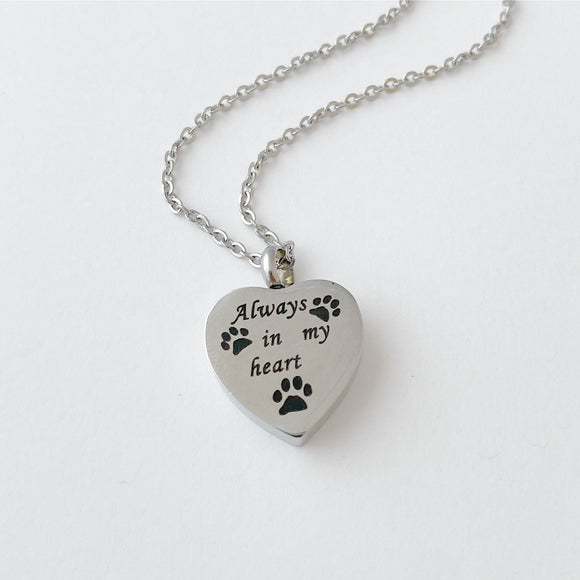 Heart Memorial Pet Urn Charm Necklace - Silver