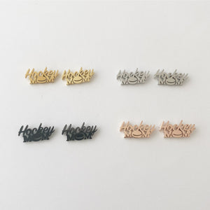 Hockey Mom earrings, gold, rose gold, silver, black