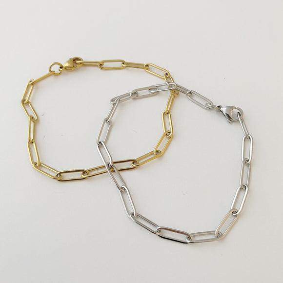Paperclip Link chain bracelet Silver or Gold