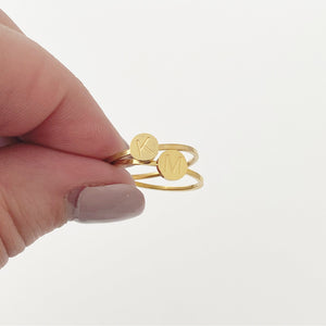 Gold Initial Letter ring, stacking rings