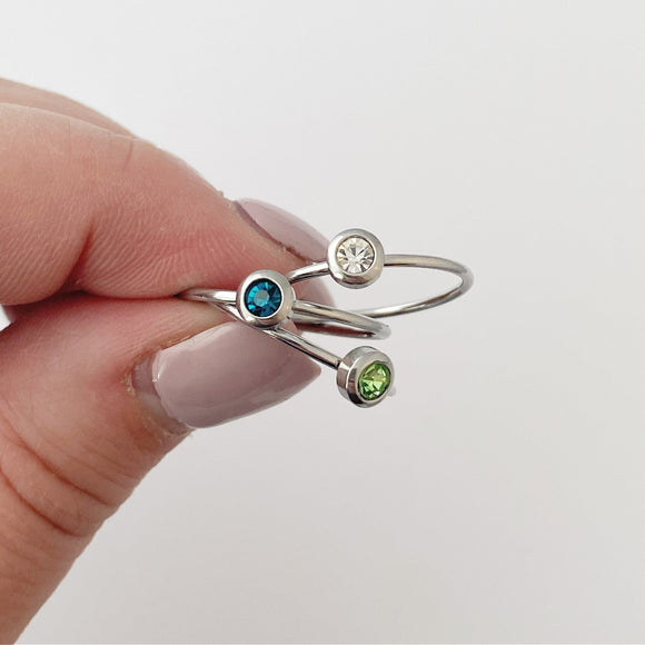 Silver birthstone gem ring, stacking rings