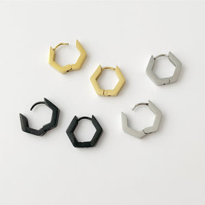 Hexagon Hoop Earrings: gold, silver, black