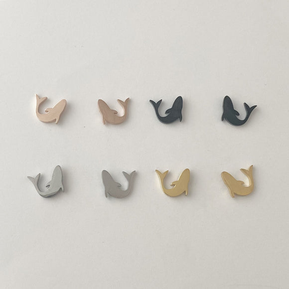 Shark Earring studs, Hockey Mom Earrings, gold, rose gold, silver, black