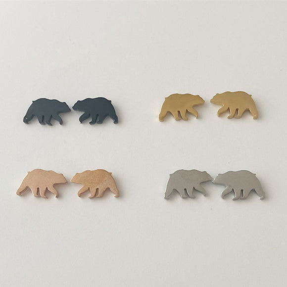 Bear Earring studs, Hockey Mom Earrings, gold, rose gold, silver, black