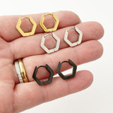 Hexagon Hoop Earrings: gold, silver, black