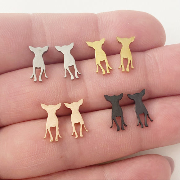 Dog Chihuahua earring studs, gold, rose gold, silver, black