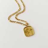 Daisy Flower Necklace Square Pendant in Gold