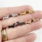 Wiener Sausage Dog stud earrings, gold, rose gold, silver, black