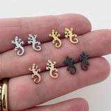 Gecko Lizard earrings, gold, rose gold, silver, black