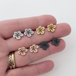 Hibiscus Flower earrings, gold, rose gold, silver, black