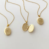 Moon Floral Photo Locket Necklace Gold