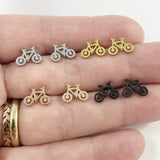 Bicycle stud earrings, gold, rose gold, silver, black