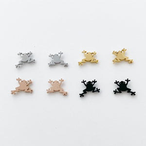 Frog stud earrings, gold, rose gold, silver, black