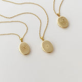 Moon Floral Photo Locket Necklace Gold