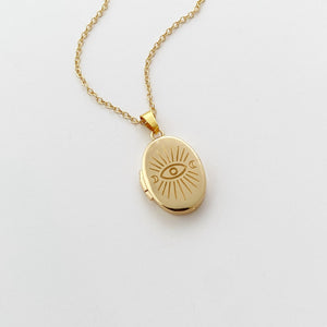 Evil Eye Photo Locket Necklace Gold